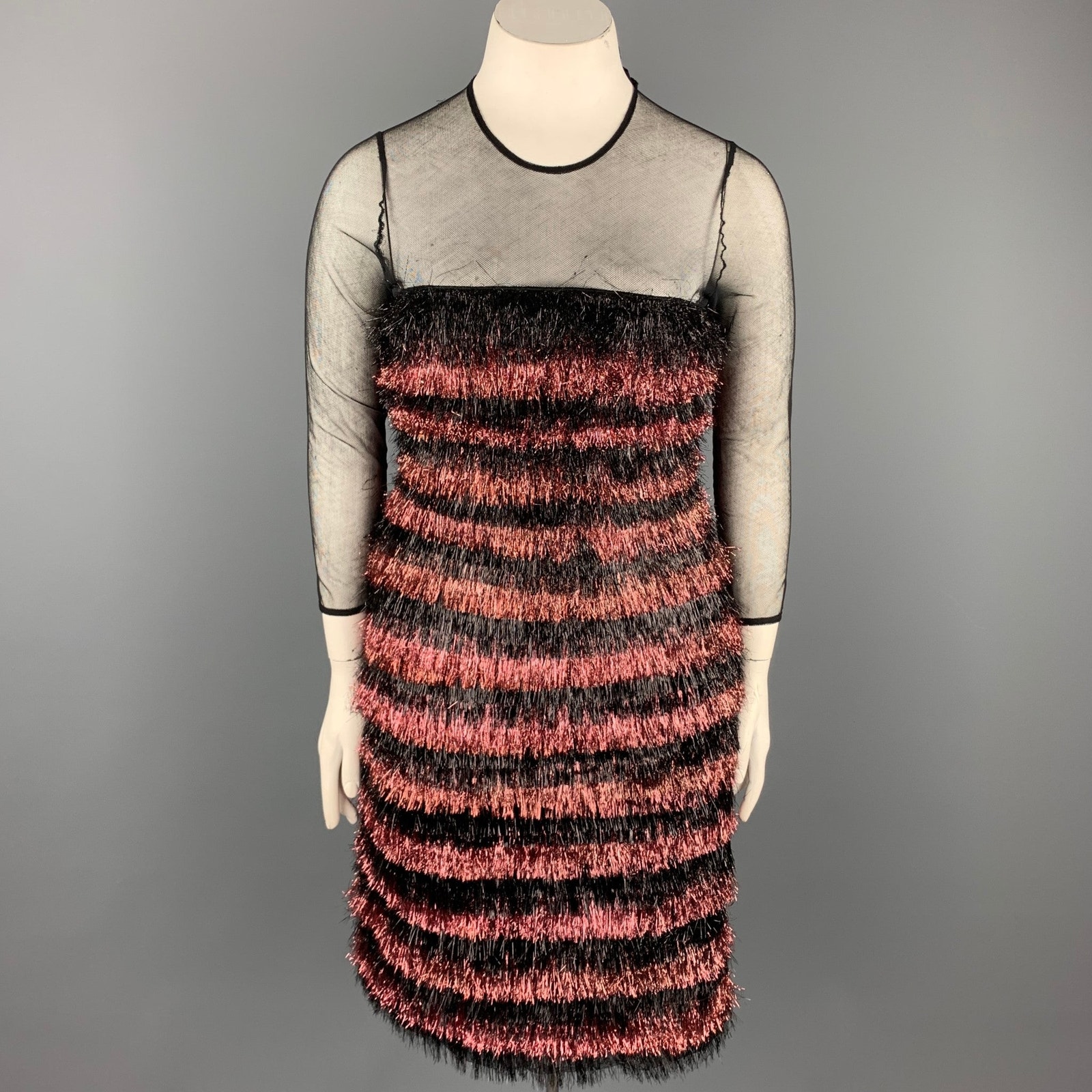 F/W 12 Size 10 Black & Pink Nylon / Polyester Tinsel Illusion Eyelash Dress